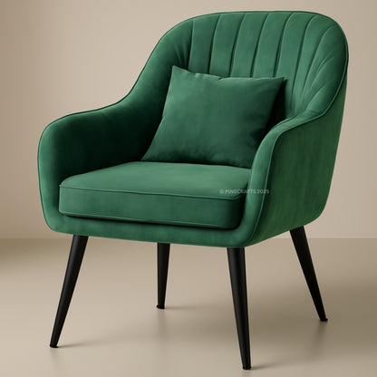 Green armchair with a pillow on a beige background