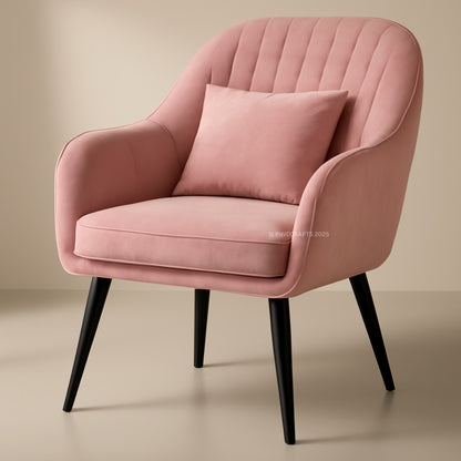 Pink armchair with a pillow on a beige background