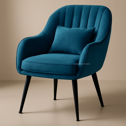 Blue armchair with a pillow on a beige background