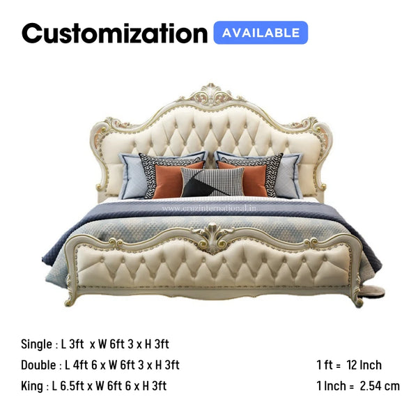 White Maharaja Carving Bed - Bed - CRUZ INTERNATIONAL - Furniture Store