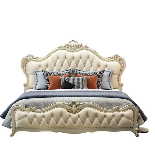 White Maharaja Carving Bed - Bed - CRUZ INTERNATIONAL - Furniture Store