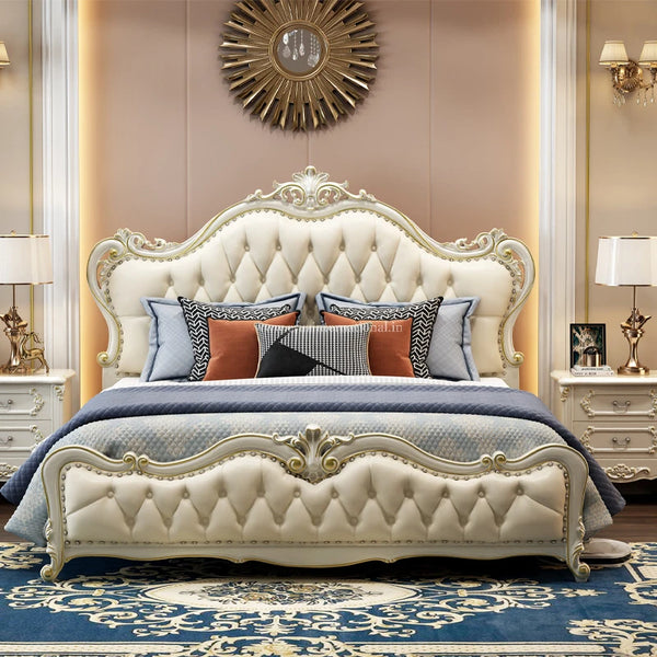 White Maharaja Carving Bed - Bed - CRUZ INTERNATIONAL - Furniture Store