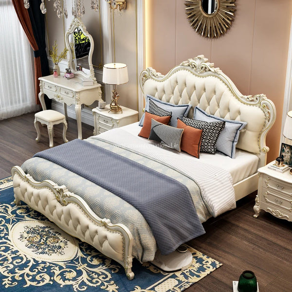 White Maharaja Carving Bed - Bed - CRUZ INTERNATIONAL - Furniture Store