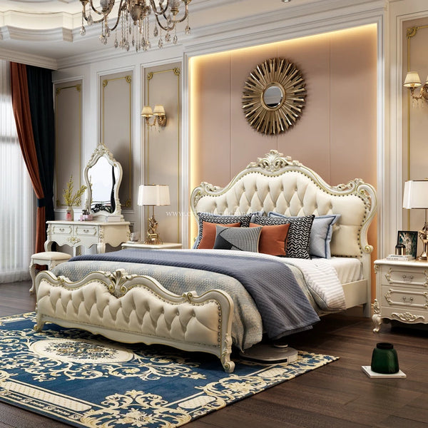 White Maharaja Carving Bed - Bed - CRUZ INTERNATIONAL - Furniture Store