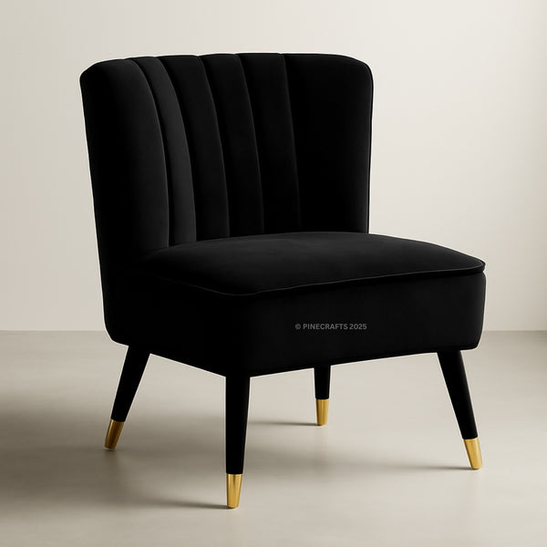 Black chair with gold legs on a beige background