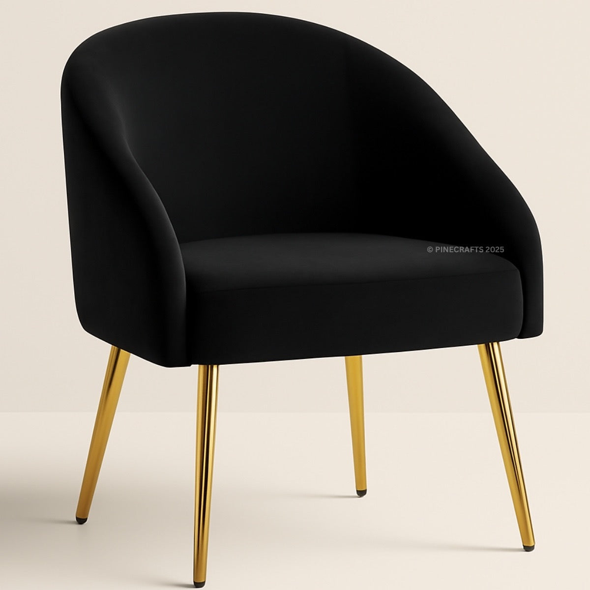 Black armchair with gold legs on a beige background