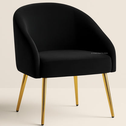 Black armchair with gold legs on a beige background