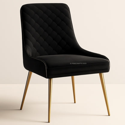 Black quilted chair with gold legs on a beige background