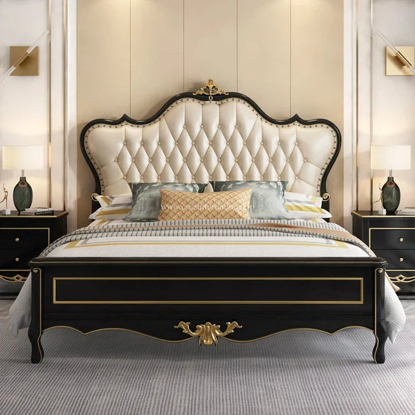 Black Maharaja Carving Bed (With Golden) - Bed - CRUZ INTERNATIONAL - Furniture Store