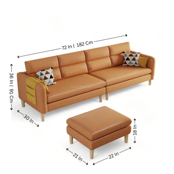 Retro Cute Look 3 Seater L Shape Fabric Sofa - Table - CRUZ INTERNATIONAL - Furniture Store