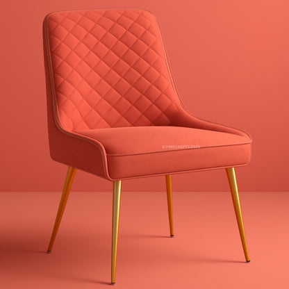 Quilted orange chair with gold legs on a matching background