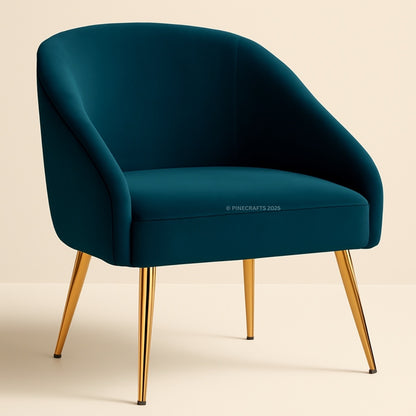 Teal chair with gold legs on a beige background