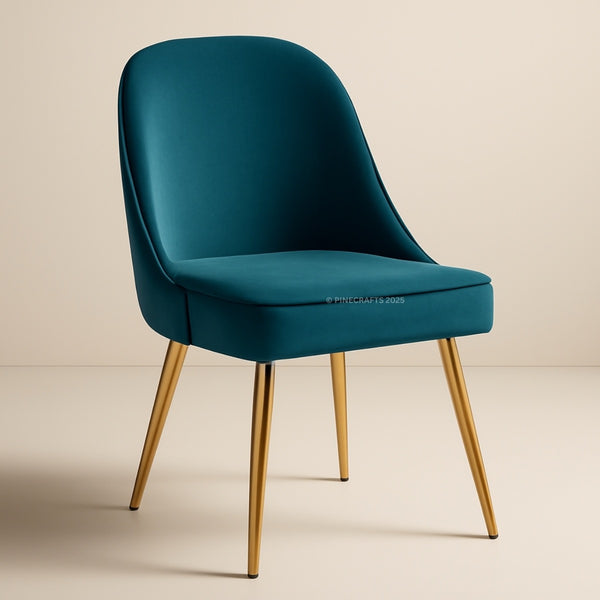 Teal chair with gold legs on a beige background