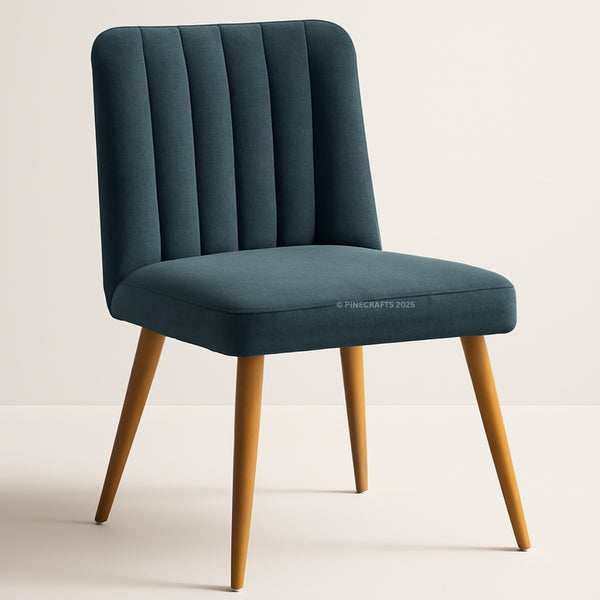 Teal chair with wooden legs on a light background