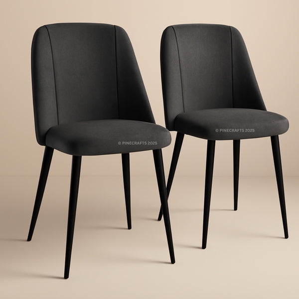 Two black chairs with a beige background