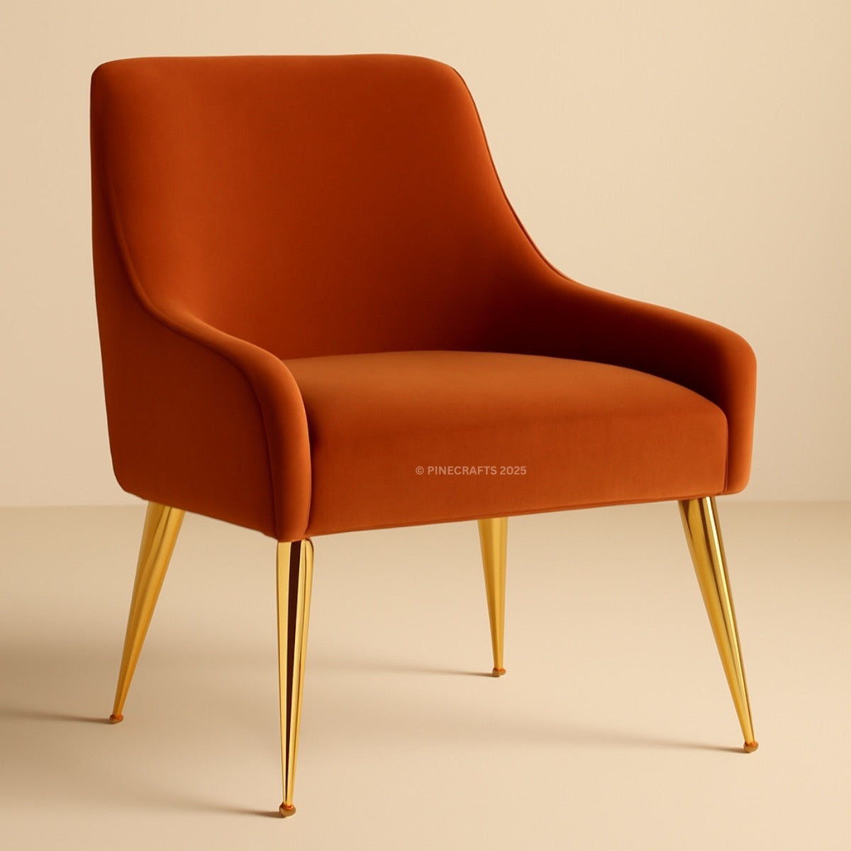 Orange chair with gold legs on a beige background