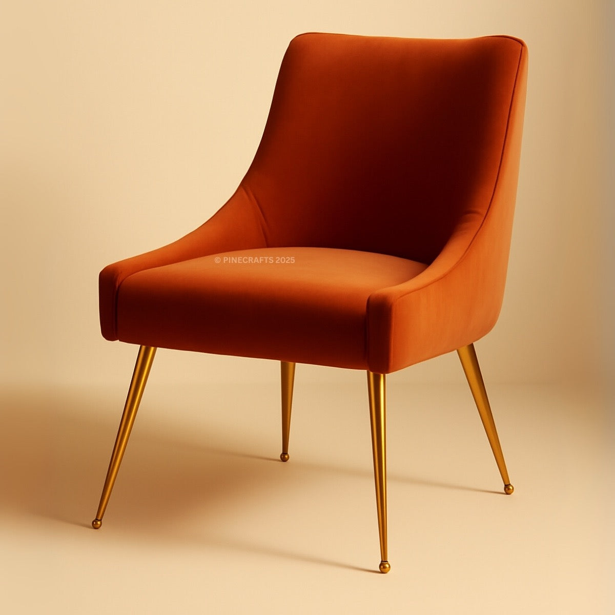 Orange chair with gold legs on a beige background