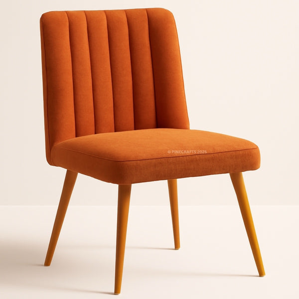 Orange chair with wooden legs on a beige background