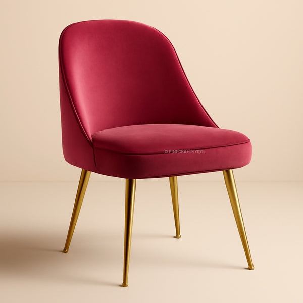 Red chair with gold legs on a beige background