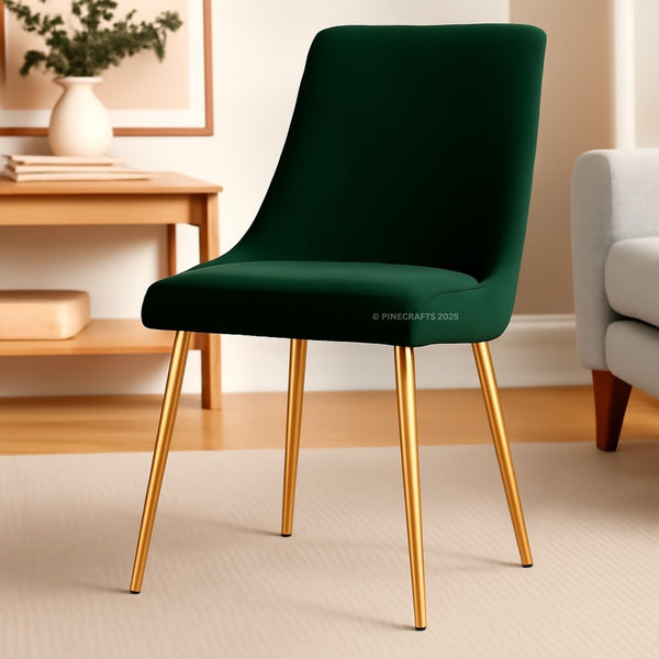 Green chair with gold legs in a room setting