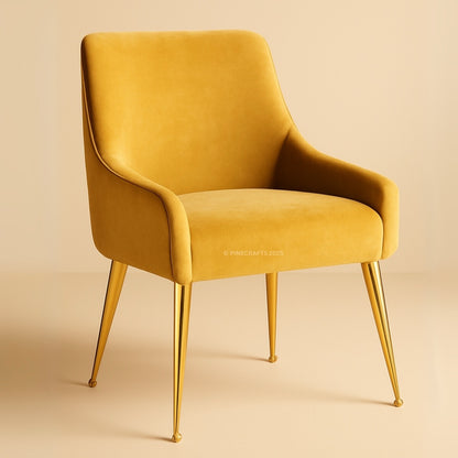 Yellow armchair with gold legs on a beige background