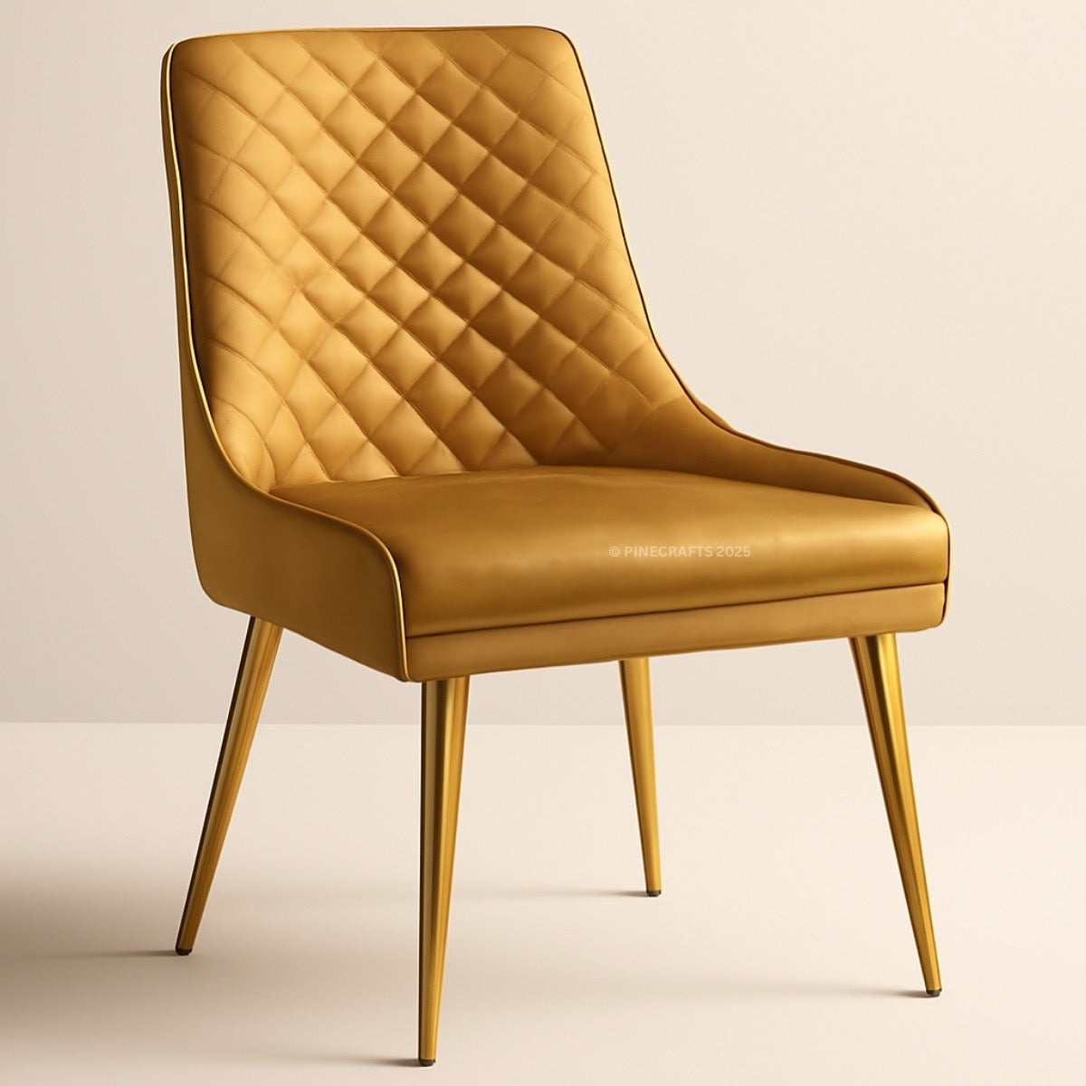 Gold quilted chair on a beige background