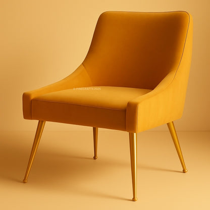 Yellow chair with gold legs on a beige background