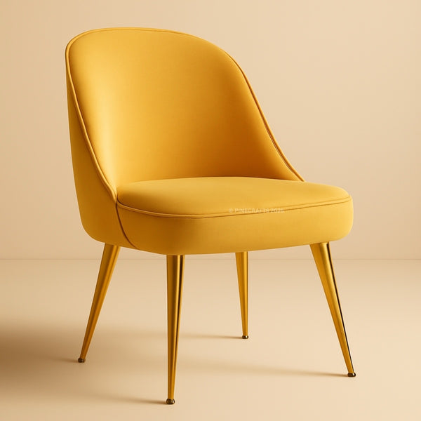 Yellow chair with gold legs on a beige background