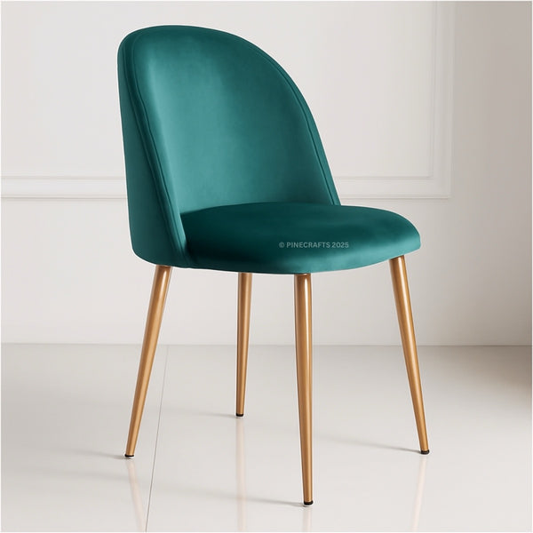 Green chair with gold legs on a white background