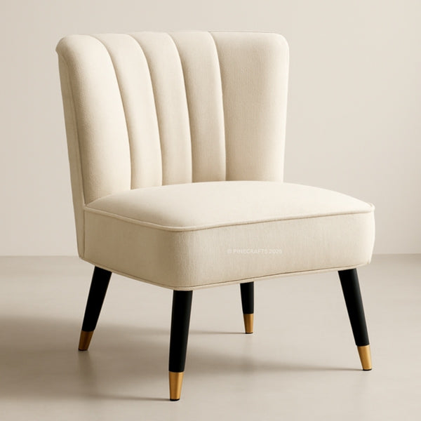 Beige armchair with black legs on a beige background
