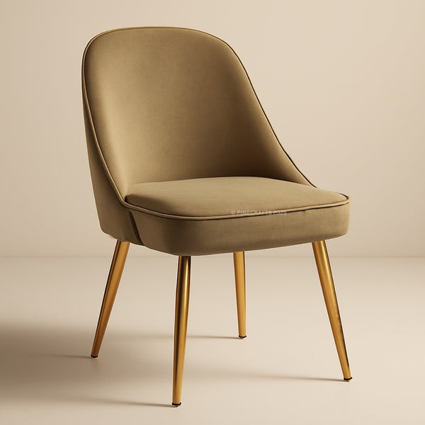 Green chair with gold legs on a beige background