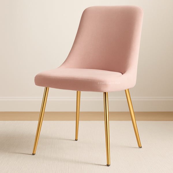 Pink chair with gold legs on a neutral background