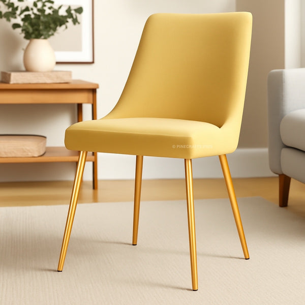 Yellow chair with gold legs in a room setting