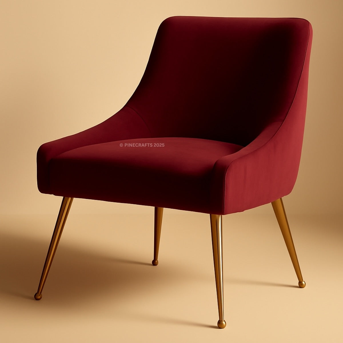 Red chair with gold legs on a beige background