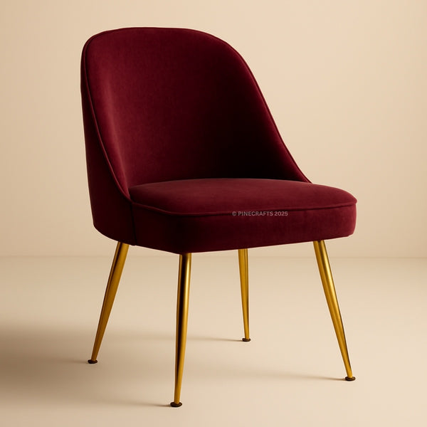 Maroon chair with gold legs on a beige background