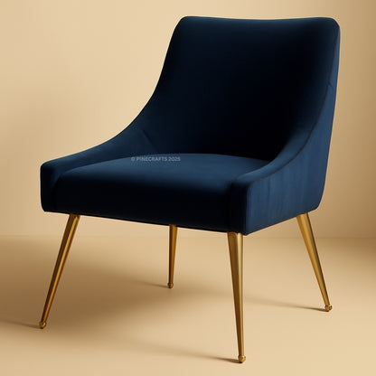 Blue chair with gold legs on a beige background