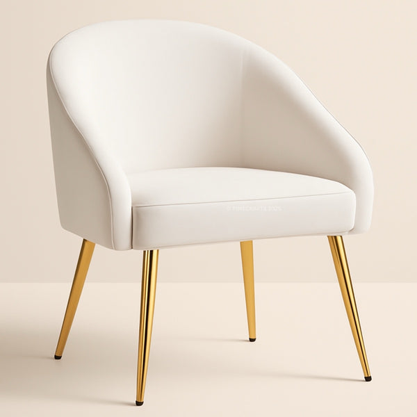White chair with gold legs on a beige background