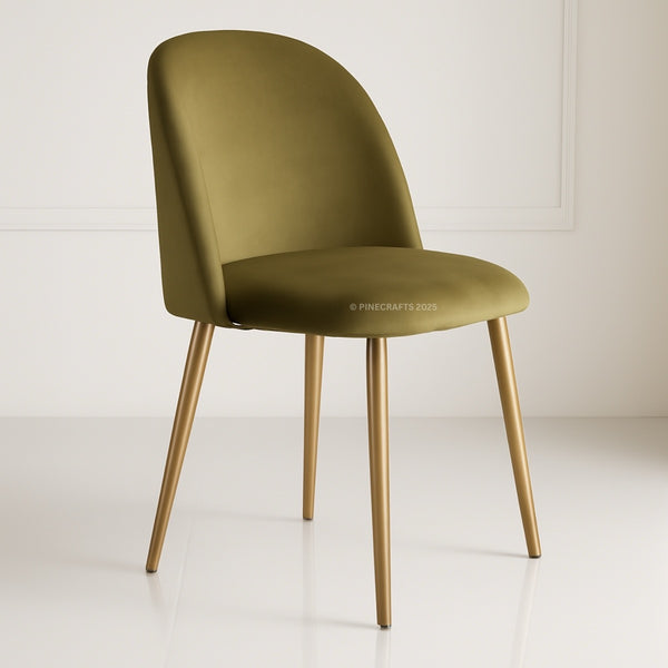 Green chair with gold legs on a white background