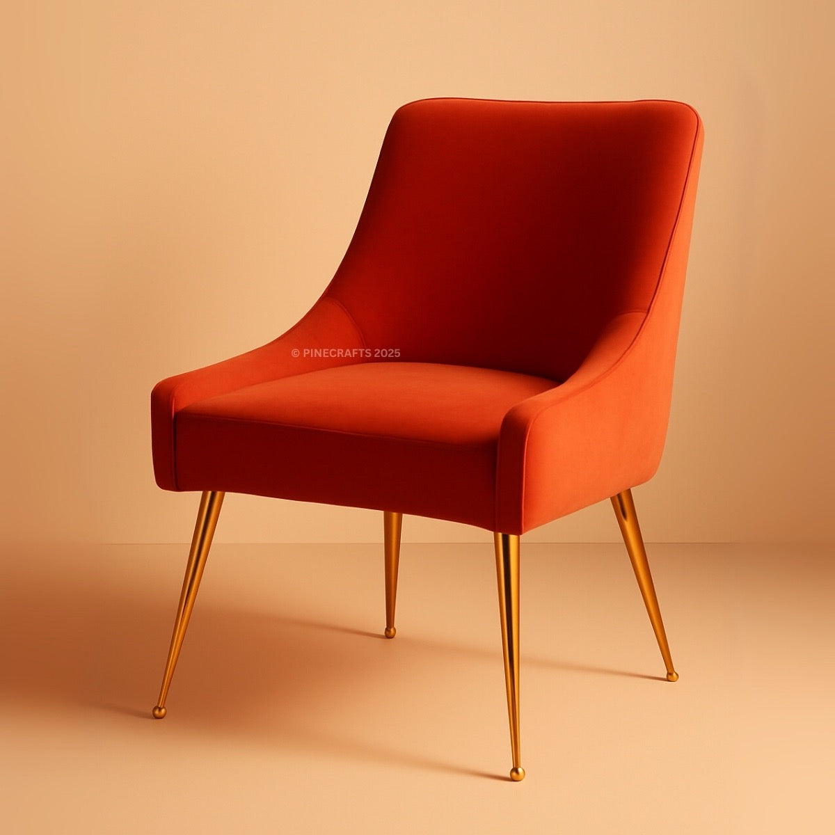 Red chair with gold legs on a beige background