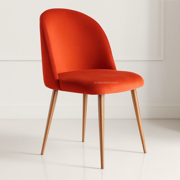 Orange chair with wooden legs on a white background
