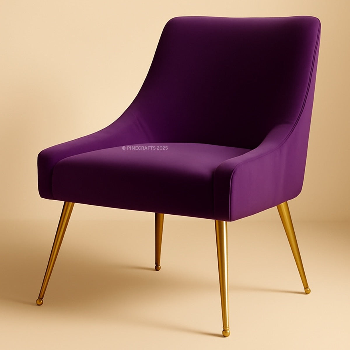 Purple chair with gold legs on a beige background