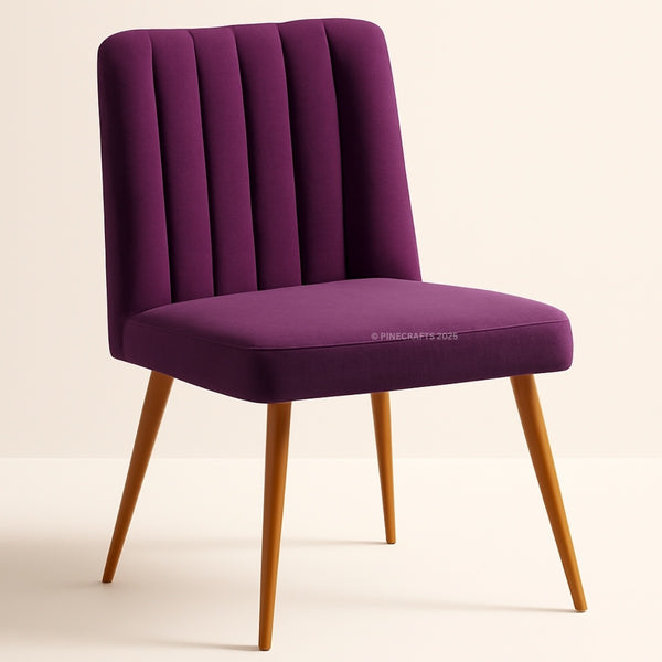 Purple chair with wooden legs on a beige background