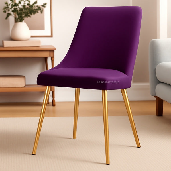 Purple chair with gold legs in a room setting