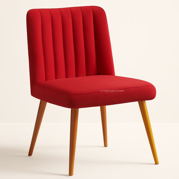 Red chair with wooden legs on a beige background