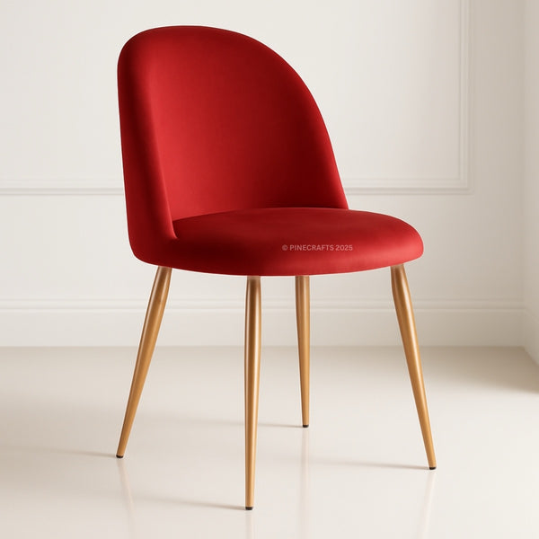 Red chair with gold legs on a white background