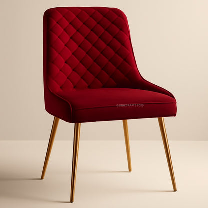Red quilted chair with gold legs on a beige background