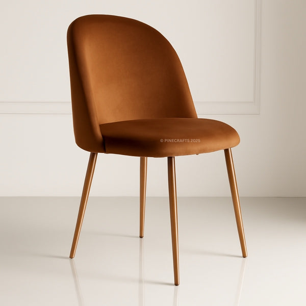 Brown chair with wooden legs on a white floor and light-colored wall background
