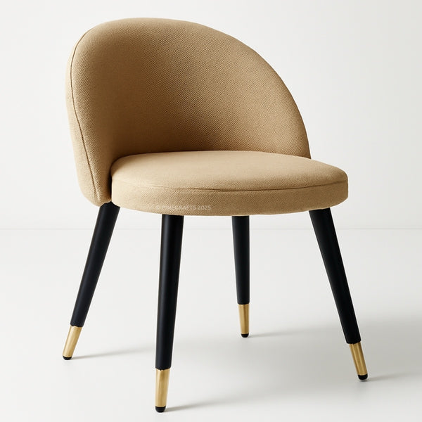 Beige chair with black legs and gold feet on a white background