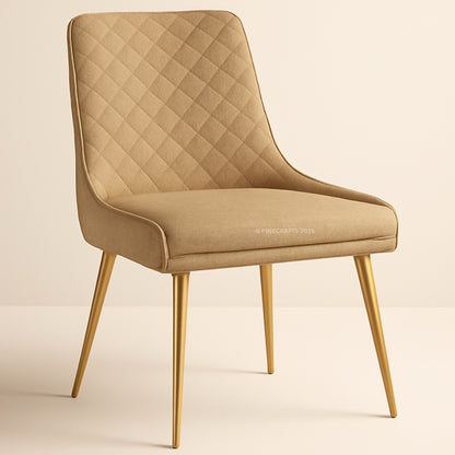 Beige quilted chair with gold legs on a beige background