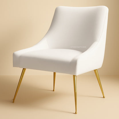 White chair with gold legs on a beige background